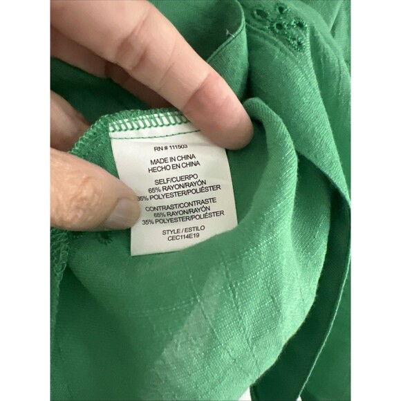 Figueroa and Flower Top Womens Green Small Lightweight Mid Sleeve Blouse Eyelet - Picture 5 of 7